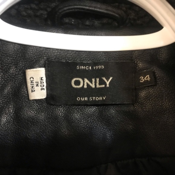 Only- biker leather jacket with inner fleece size 34 - Picture 5 of 8